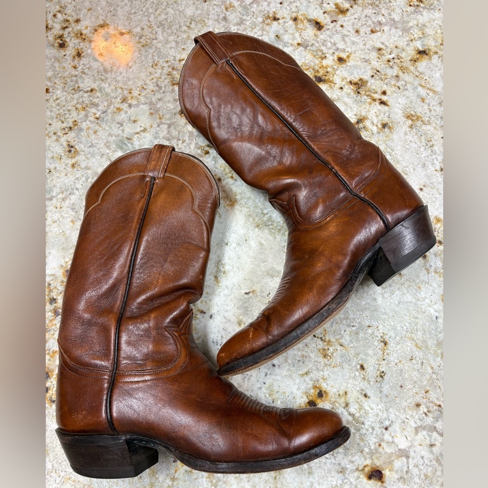 Tony Lama Men’s 9 Brown Oil Tanned Leather Cowboy Boots Vintage Western - Picture 3 of 7
